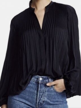 COPY White Vince Camuto Pleated Tie-Neck Blouse